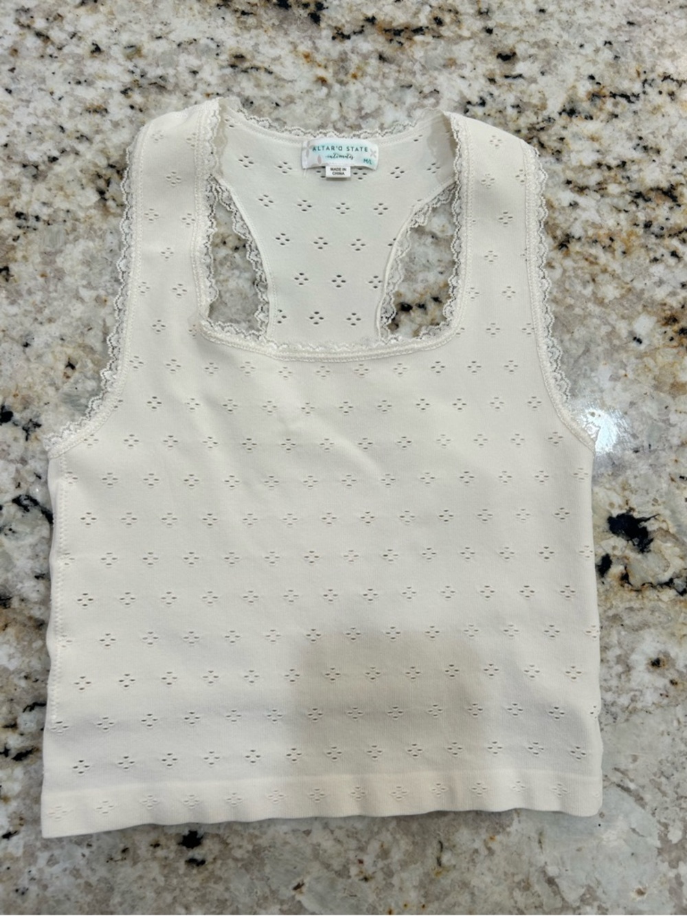 Alter’d State Cloud Dancer Cream Lace Trim Eyelet Tank